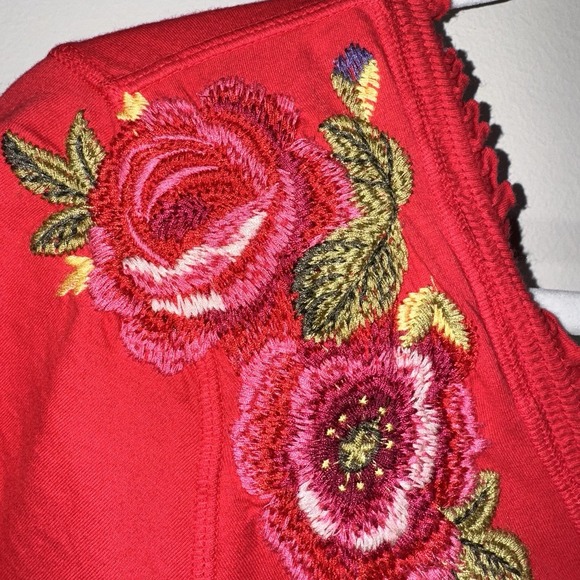 NWT Johnny Was Embroidered Cotton Dress Red MEDIUM Boho Babydoll Tier - Picture 10 of 16